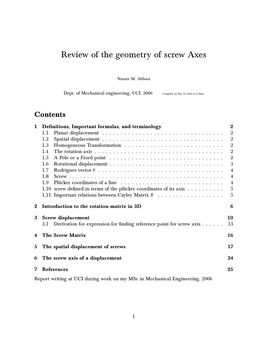 Review of the Geometry of Screw Axes