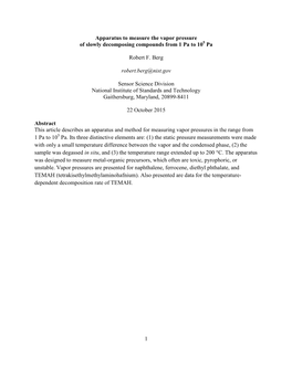 1 Apparatus to Measure the Vapor Pressure of Slowly Decomposing