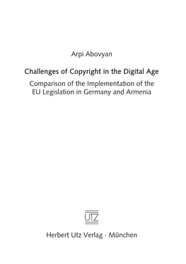 Arpi Abovyan Challenges of Copyright in the Digital Age Comparison Of