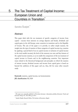 5 the Tax Treatment of Capital Income: European Union and Countries in Transition*