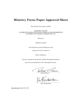 Ministry Focus Paper Approval Sheet