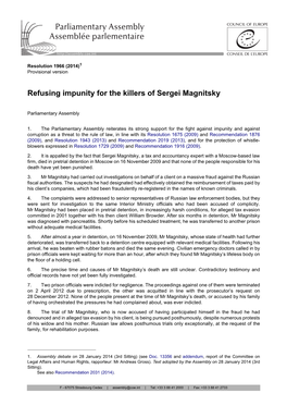 Refusing Impunity for the Killers of Sergei Magnitsky