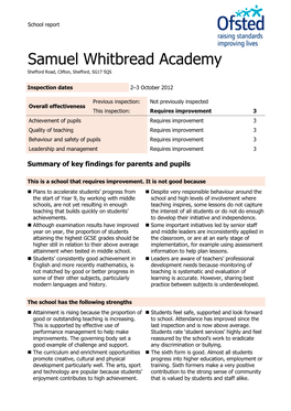 Samuel Whitbread Academy Shefford Road, Clifton, Shefford, SG17 5QS