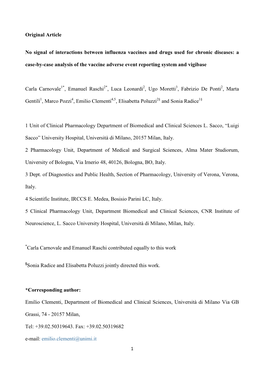 Original Article No Signal of Interactions Between Influenza Vaccines and Drugs Used for Chronic Diseases