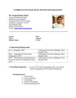 CURRICULUM VITAE of Dr. SWAPAN KUMAR MAITY