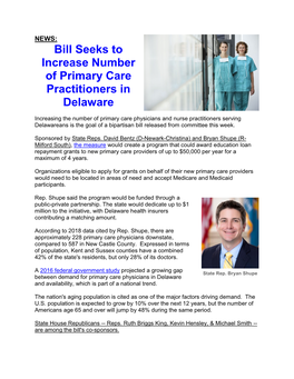 Bill Seeks to Increase Number of Primary Care Practitioners in Delaware