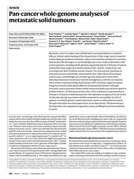 Pan-Cancer Whole-Genome Analyses of Metastatic Solid Tumours