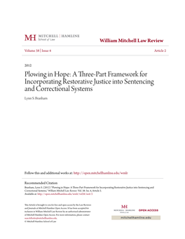 A Three-Part Framework for Incorporating Restorative Justice Into Sentencing and Correctional Systems Lynn S