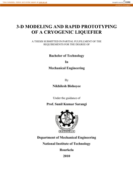 3-D Modeling and Rapid Prototyping of a Cryogenic Liquefier