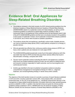 Evidence Brief: Oral Appliances for Sleep-Related Breathing Disorders
