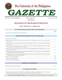 GAZETTE VOLUME XLII, NUMBER 2 April - June 2011 ISSN No