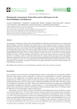 Phylogenetic Reassessment of Specklinia and Its Allied Genera in the Pleurothallidinae (Orchidaceae)