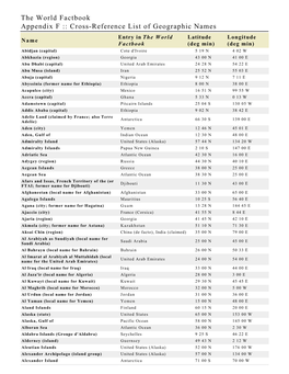 The World Factbook Appendix F :: Cross-Reference