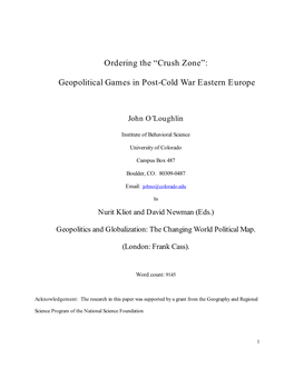 “Crush Zone”: Geopolitical Games in Post-Cold War Eastern Europe