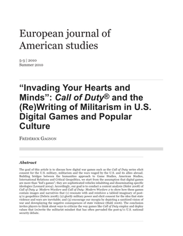 “Invading Your Hearts and Minds”: Call of Duty® and the (Re)Writing of Militarism in U.S