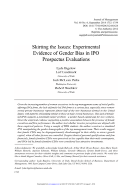 Experimental Evidence of Gender Bias in IPO Prospectus Evaluations