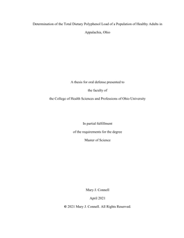 Determination of the Total Dietary Polyphenol Load of a Population of Healthy Adults In