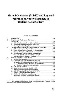 Mara Salvatrucha (MS-13) and Ley Anti Mara: El Salvador's Struggle to Reclaim Social Order*