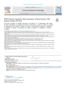 RIFM Fragrance Ingredient Safety Assessment, Isobutyl Butyrate, CAS T Registry Number 539-90-2 A.M