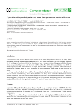 Leptochilus Oblongus (Polypodiaceae), a New Fern Species from Northern Vietnam