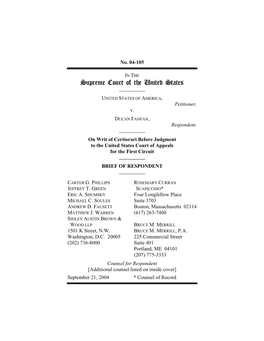 Respondent's Brief in United States V. Fanfan, 04-105