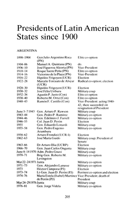 Presidents of Latin American States Since 1900