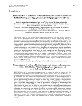 Characterization of Culturable Bacterial Flora in Yolk-Sac Larvae of Atlantic Halibut (Hippoglossus Hippoglossus L.) with “Gaping Jaws” Syndrome