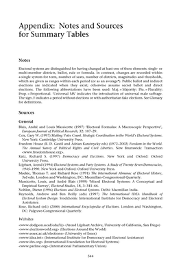 Appendix: Notes and Sources for Summary Tables