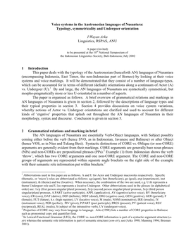 Voice Systems in the Austronesian Languages of Nusantara: Typology, Symmetricality and Undergoer Orientation