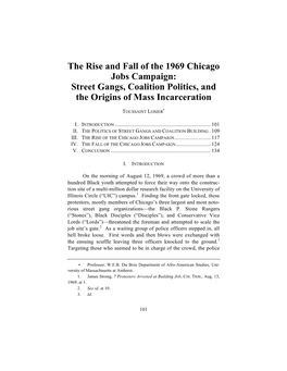 The Rise and Fall of the 1969 Chicago Jobs Campaign: Street Gangs, Coalition Politics, and the Origins of Mass Incarceration