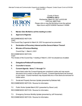 County of Huron COUNCIL DAY 2 Wednesday, March 24, 2021 at 9