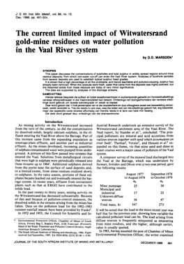 The Current Limited Impact of Witwatersrand Gold-Mine Residues on Water Pollution in the Vaal River System by D.D