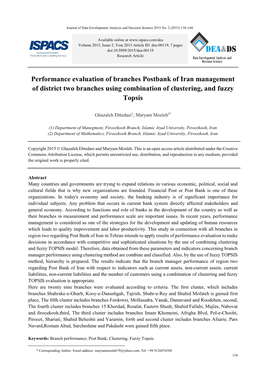 Performance Evaluation of Branches Postbank of Iran Management of District Two Branches Using Combination of Clustering, and Fuzzy Topsis