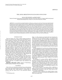 Article the Axial Skeleton of Silesaurus Opolensis