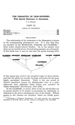 The Parasites of Leaf-Hoppers : with Special Reference to Anteoninae