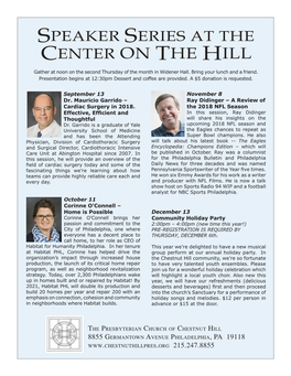 SPEAKER SERIES at the CENTER on the HILL Gather at Noon on the Second Thursday of the Month in Widener Hall