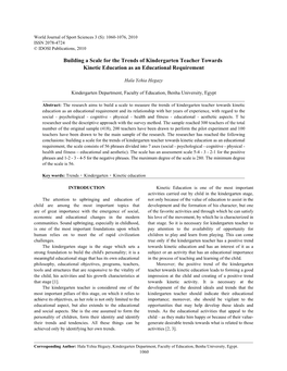 Building a Scale for the Trends of Kindergarten Teacher Towards Kinetic Education As an Educational Requirement