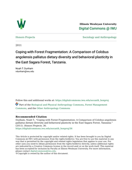 A Comparison of Colobus Angolensis Palliatus Dietary Diversity and Behavioral Plasticity in the East Sagara Forest, Tanzania