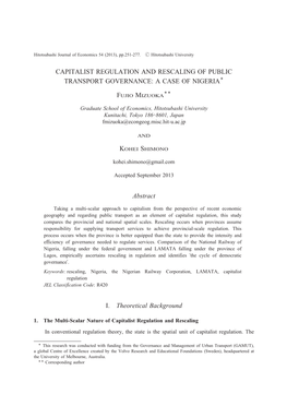 Capitalist Regulation and Rescaling of Public Transport Governance: a Case of Nigeria＊