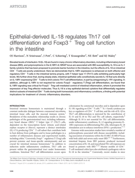 Epithelial-Derived IL-18 Regulates Th17 Cell Differentiation and Foxp3 Þ Treg Cell Function in the Intestine