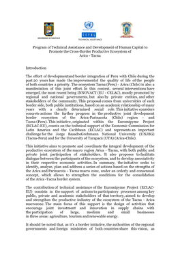 Program of Technical Assistance and Development of Human Capital to Promote the Cross-Border Productive Ecosystem of Arica - Tacna