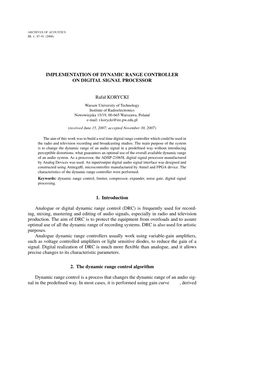 Implementation of Dynamic Range Controller on Digital Signal Processor