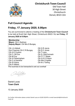 20100117 Full Council Agenda