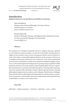 Introduction Religious Experience, Secular Reason and Politics Around 1900