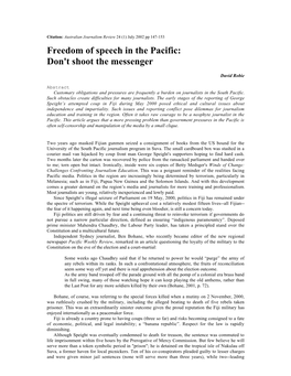 Freedom of Speech in the Pacific: Don't Shoot the Messenger