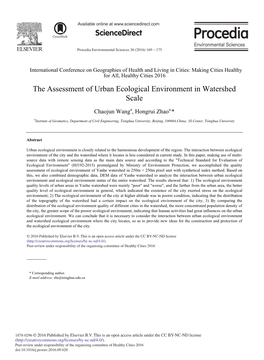 The Assessment of Urban Ecological Environment in Watershed Scale