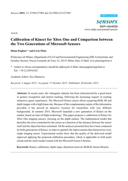 Calibration of Kinect for Xbox One and Comparison Between the Two Generations of Microsoft Sensors