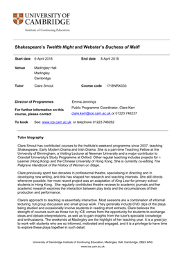 Shakespeare's Twelfth Night and Webster's