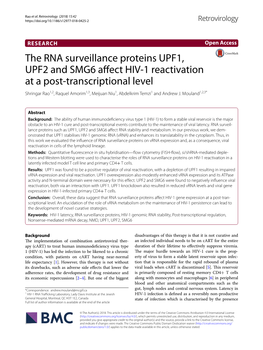 The RNA Surveillance Proteins UPF1, UPF2 and SMG6 Affect HIV-1 Reactivation at a Post-Transcriptional Level