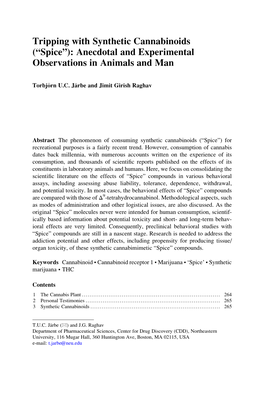 Tripping with Synthetic Cannabinoids (“Spice”): Anecdotal and Experimental Observations in Animals and Man